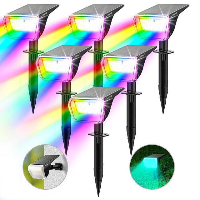 Linkind Color Changing Solar Lights 50 LEDs Colored Solar Lights Outdoor Solar Colored Spot Lights 30% Conversion Rate Color Solar Lights Waterproof IP67 for Garden Yard, 6 Pack Multicolor