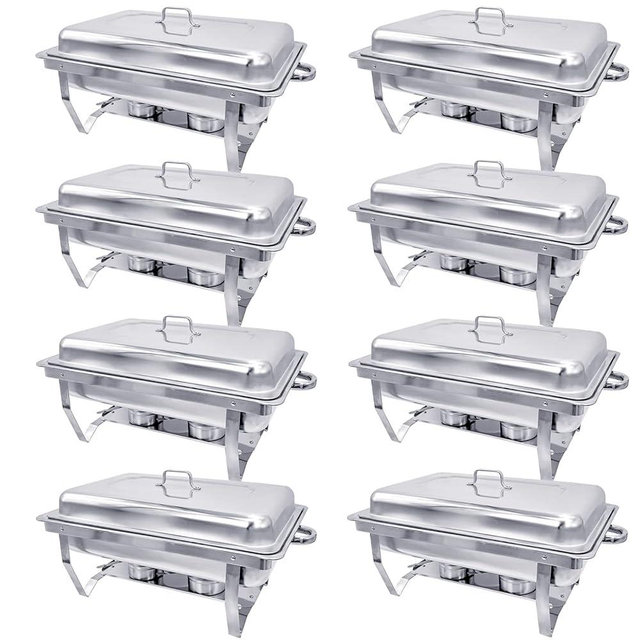 Jacgood Chafing Dish Buffet Set 8 Pack 8QT Stainless Steel Food Warmer Chafer Complete Set with Water Pan, Chafing Fuel Holder for Party Catering