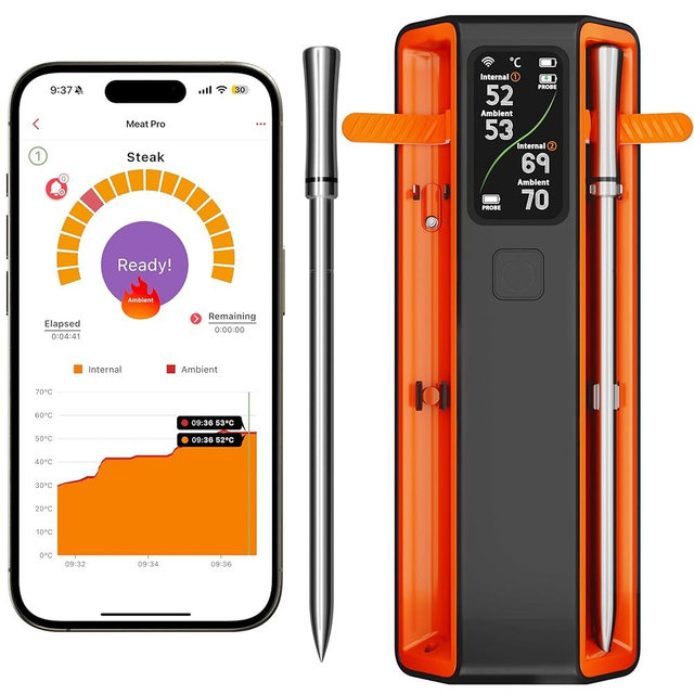 Smart Bluetooth Wireless Meat Thermometer Digital,2 Pcs Probe & LCD Screen for Grill,BBQ,Smoker,Air Fryer,Kitchen, Oven,Perfect for Turkey,Steak