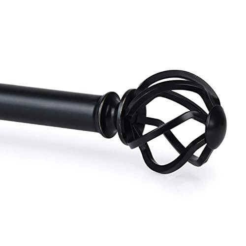 KAMANINA 1 Inch Curtain Rod Single Drapery Rod 72 to 144 Inches, Twisted Cage Finials, Black