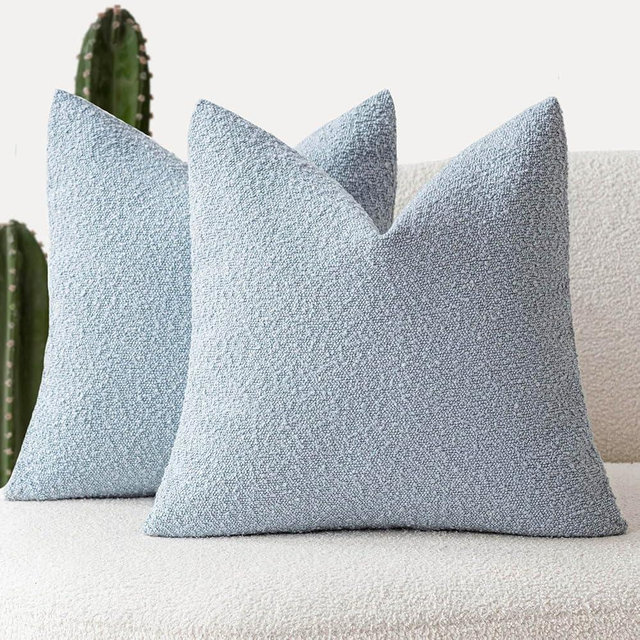 Foindtower Set of 2, Decorative Textured Boucle Throw Pillow Covers Accent Solid Pillow Cases Neutral Soft Cozy Couch Cushion Case for Chair Sofa Bedroom Living Room Home Decor 26 x 26 Inch Light Blue