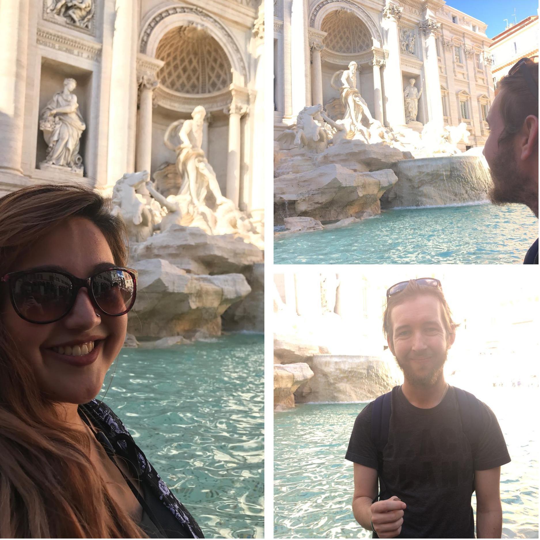 Making our wishes at the Trevi Fountain in Rome, Italy