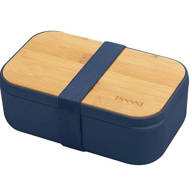 invvni Bento Lunch Box for Adult Lunch Containers with Utensils for Men/Women Blue - Natural Bamboo Lid, Chopsticks, Microwave Safe, Dishwasher Safe, Bpa Free, Gifts for Women, Cute, Small