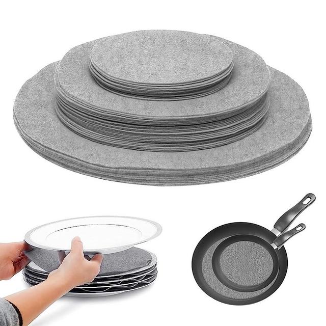 Felt Plate Storage Dividers, 36 Pack Premium Felt Round China Dish Separators Pads Plate Dividers with 3 Sizes, Dish Storage Protectors Pads for Packing Stacking Cookware (Gray)