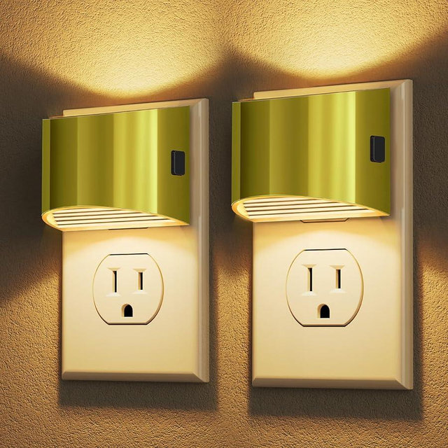 DORESshop LED Night Light[2 Pack], Night Lights Plug into Wall, 3 Level Brightness Adjustable Plug in Night Light, Dusk to Dawn Sensor, Nightlights for Adults, Bedroom, Bathroom, 3000K, Golden Cover