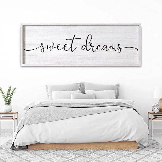 Sweet Dreams Decorative Rustic Sign & Plaque Framed Wall Art for Couples, 40''×15'' Farmhouse Wooden Horizontal Sweet Dreams Wall Decor Above Bed, Vintage Cottagecore Wedding Gift for Living Room