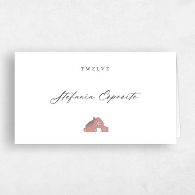 Charcoal, White Wedding Place Card - Sable
