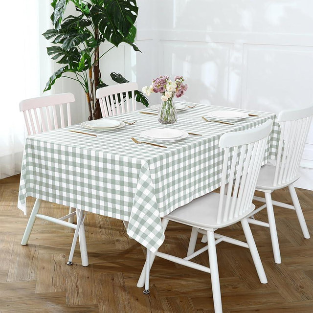 Romanstile Rectangle Plastic Tablecloth, 100% Waterproof Oil-Proof Checkered PVC Table Cloth, Heavy Duty Vinyl Table Cover for Dining, Camping, Picnic, Outdoor - 54 x 120 Inch, Light Grey