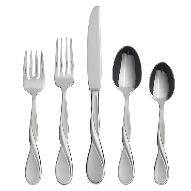 Oneida Silverware Set, Satin Aquarius 5 Piece Fine Flatware Place Setting Set, Service for 1, 18/10 Stainless Steel, Dishwasher Safe, Knives Spoons And Forks Sets, Home And Kitchen (Silver, 5 Pieces)