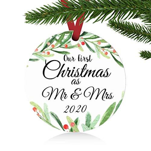 ZUNON First Christmas Ornaments 2020 Our First Christmas as Mr & Mrs Couple Married Wedding Decoration 3" Ornament (Green Mr & Mrs)