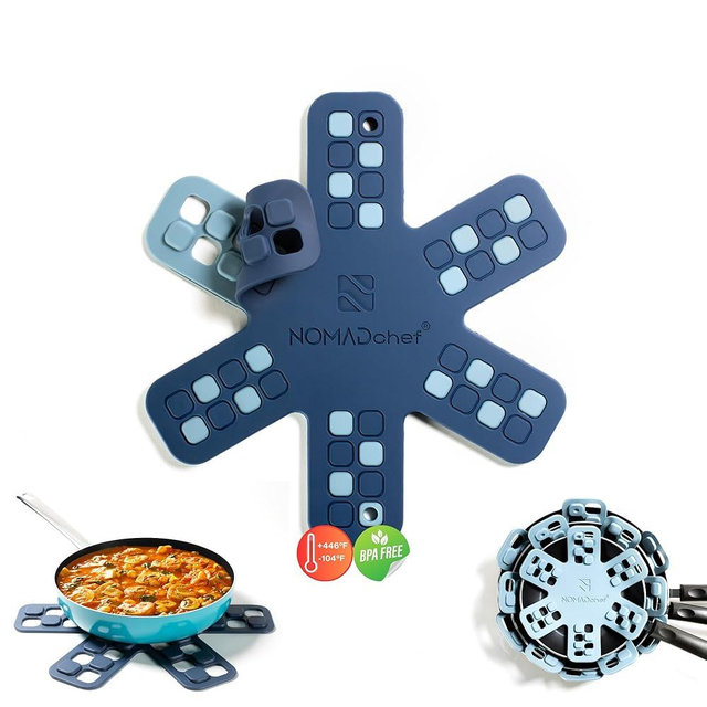 NOMADCHEF Dual-Use Silicone Pan Protectors for Stacking & Trivets for Hot Dishes | Silicone Trivet Mat | Perfect for Pot and Pan Protectors for Stacking | Cookware Protectors for Stacking (S-BLU/BLU)