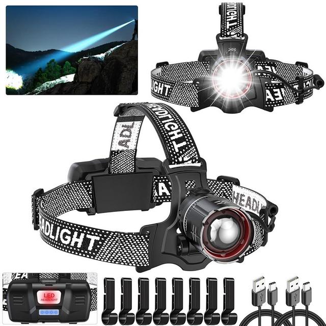 ATDOALL Super Bright LED Headlamp 2 Pack, 100000 Lumen Rechargeable Headlamp with Motion Sensor, 5 Modes, Ipx5 Waterproof, 90° Adjustable, Zoomable for Forehead Outdoor Camping, Hunting, Hiking