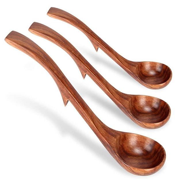 3 Pcs Wooden Ladles Kitchen Spoon Set Utensils, Spoon With Hook,Natural Acacia Cooking Wooden Spoon Set,Nonstick Hard Wooden Spoons,Wooden Mixing Spoon