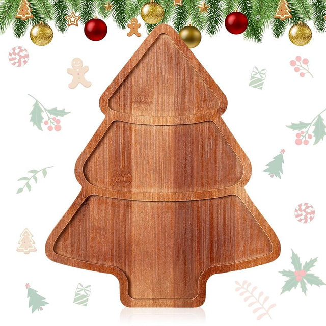 Maxcheck Christmas Wood Serving Tray Christmas Tree Shaped Wooden Platter Rustic Farmhouse 11.81 x 9.84 Inches Food Dish Plate Table Serving Platter for Christmas Charcuterie Cheese Food Fruit