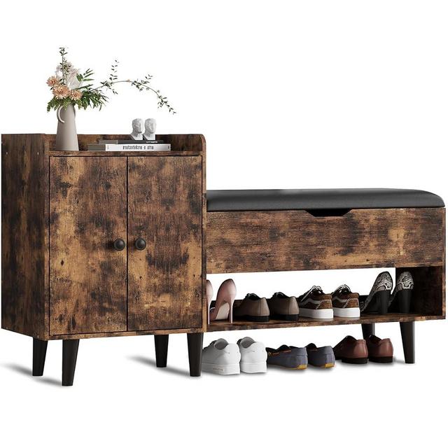 ZOPEND Entryway Shoe Bench with Hidden Storage,Shoe Organizer Storage Bench with Shelf and Cabinet Entryway Bench for Bedroom Living Room and Hallway