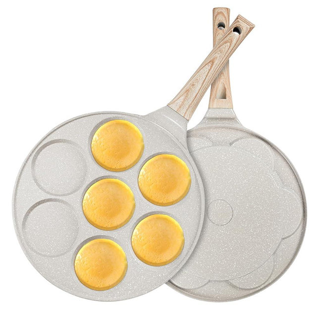 KRETAELY Pancake Pan Suitable for All Cooktops, 7-cup Pancake Maker, Nostick Granite Mini pancake with PFOA Free Coating, Sarten Para Pancakes 1-pcak