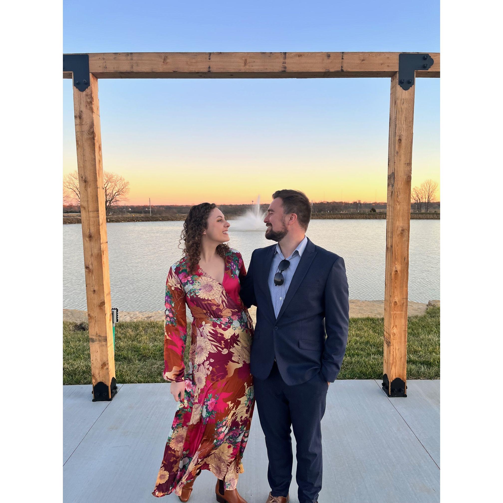 At a wedding in 2021. James and Taryn have a long-standing tradition of taking short walks during wedding receptions. Now it's time for our own wedding!