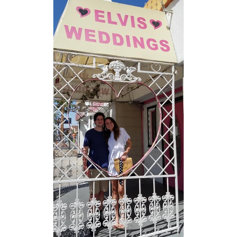 Taken on our trip to Las Vegas with my family. We were at the Elvis chapel for my parents' vow renewal, but we took this photo to convince our friends we eloped!
