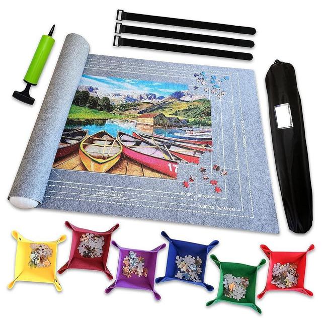 Gourbette Jigsaw Puzzle Mat Roll Up- Fits 500 1000 1500 2000 Pieces Felt Mat Puzzle Mats Stow and Go Puzzle Saver- Puzzle Board Storage Puzzle Roll up Mat Puzzle Keeper Holder Organizer