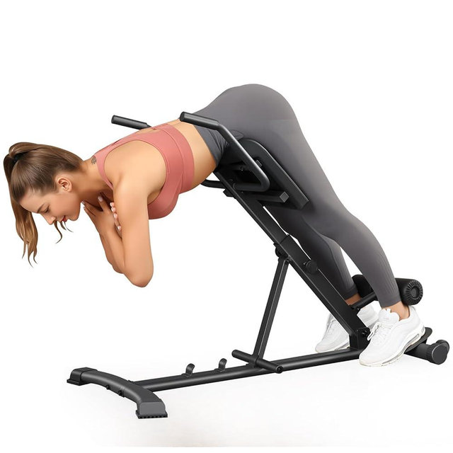 BODY RHYTHM Adjustable & Foldable Roman Chair, Hyperextension Bench, Optional Ab workout Machine, Back Extension Bench for Glute, Hamstring and Lower Back, Adjustable Exercise Equipment for Home Gym.
