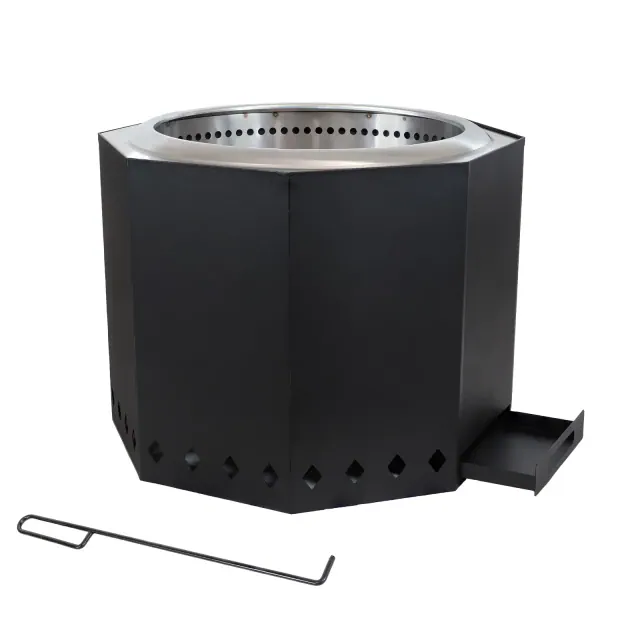 Sunnydaze Outdoor Wood-Burning Stainless Steel Smokeless Fire Pit for the Backyard - Black - 21.5"