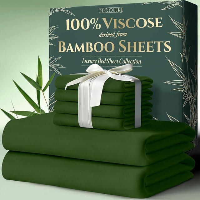 DECOLURE 100% Viscose Derived from Bamboo Sheets King Size 6pcs - Ultra Soft & Luxuriously Cooling, 17" Deep Pocket, Double Stitching, Perfect for Hot Sleepers - King Bed Sheets (Olive)