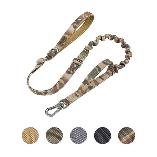 EXCELLENT ELITE SPANKER Tactical Dog Leash Heavy Duty 5-6FT Adjustable No Pull Military Bungee Dog Leash Elastic Leads Rope with 2 Padded Control Handle for Medium Large X-Large Dogs(MCP)