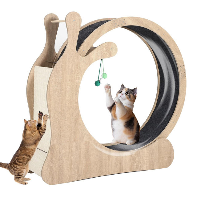 Cat Wheel Exerciser for Indoor Cats, 45'' Large 3-in-1 Cat Treadmill with Scratching Board and Play Balls, Quiet Cats Running Wheel for Kitty Fitness