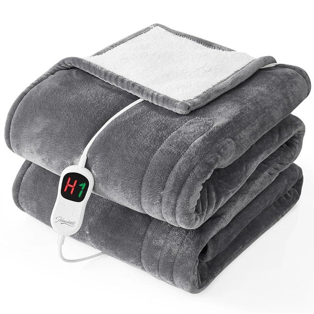 Homemate Electric Heated Blanket Full Size - 72"x84" Heated Bed Blanket Throw with 10 Heating Levels 8 Hours Auto Off Fast Heating Over-Heat Protection-Ultra Soft Flannel ETL Certified, Grey