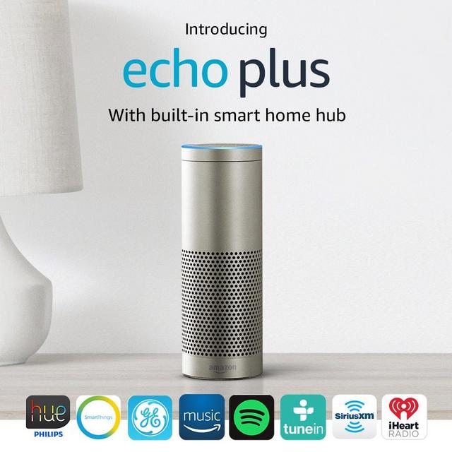 Introducing Echo Plus with built-in Hub – Silver + Philips Hue Bulb included