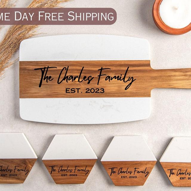 Personalized Cutting Board Wedding Gift, Marble Charcuterie Board, Bridal Shower Gift, Engraved Engagement Present, Unique Christmas Gifts