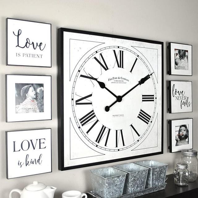FirsTime & Co. Love Frame Gallery Set Wall Clock, 20" 6" Plaques, White