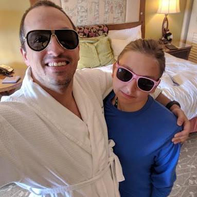 As you can see, one of us was much more excited about the idea of Josh wearing a terrycloth bathrobe out in public than the other!