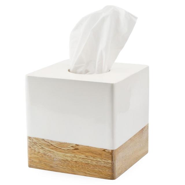 AuldHome Design Square Tissue Box Cover ; Minimalist Scandinavian Decor White Cube Tissue Holder