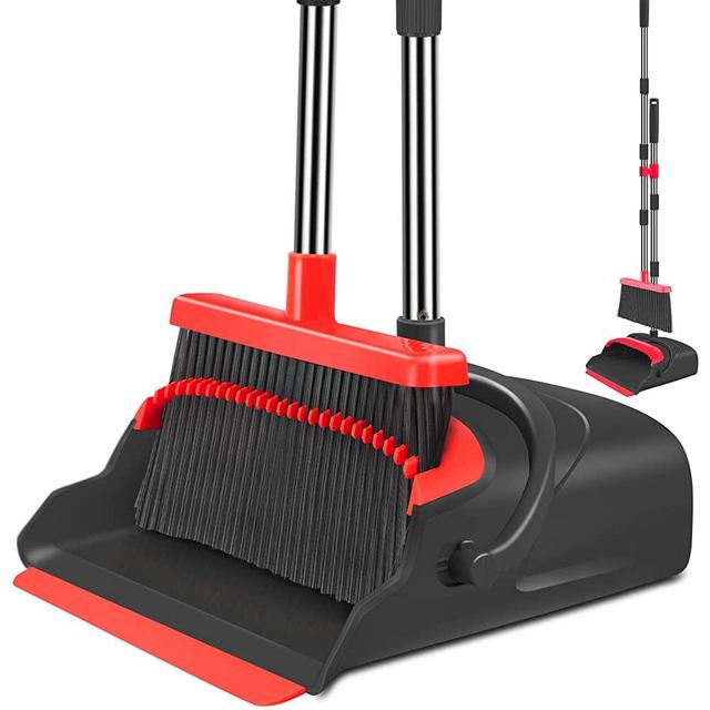 kelamayi Broom and Dustpan Set for Home，Broom and Dustpan Set, Broom Dustpan Set, Broom and Dustpan Combo for Office, Stand Up Broom and Dustpan (Black&Red)
