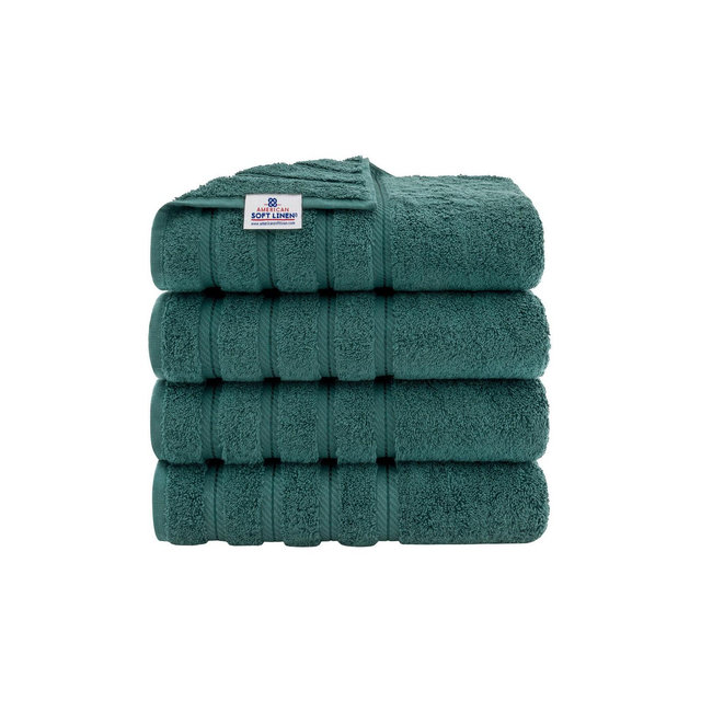American Soft Linen 4 Pack Bath Towel Set, 100% Cotton, 27 inch by 54 inch Bath Towels for Bathroom, Colonial Blue