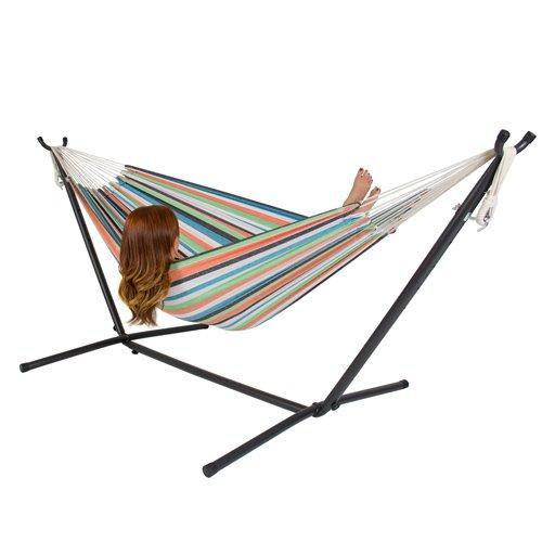 Double Hammock with Space Saving Steel Stand Includes Portable Carrying Case