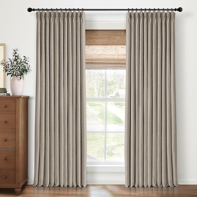 CAPALOCA Pinch Pleated Blackout Curtains 96 Inches Long, Linen Blend, 100% Blackout Drapes with 20 Hooks, Ideal for Bedroom and Living Room, 40" W x 96" L (Pack of 2), Simple Taupe