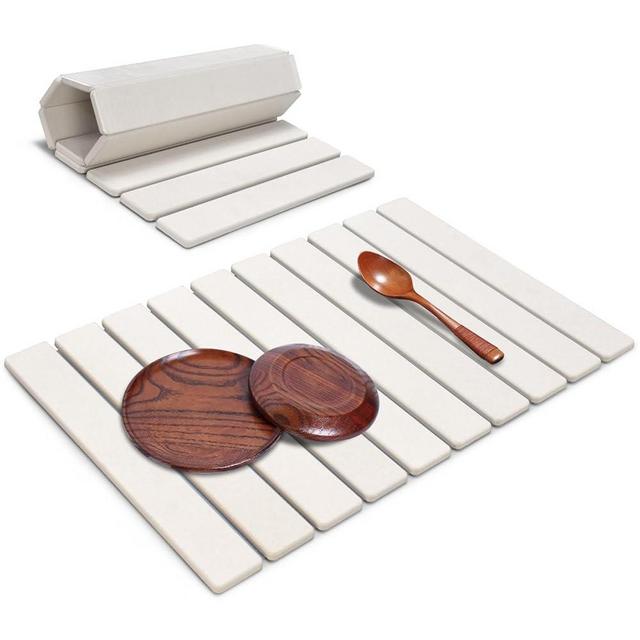 Large Stone Dish Drying Mats for Kitchen Counter, 24"(L)×16"(W), Quick Drying Collapsible Dish Drying Mat, Absorbent Eco-Friendly Diatomaceous Earth Mats for Dishes Bottles, Match Any Countertop