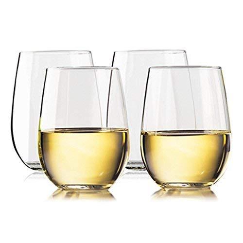 TaZa Unbreakable Stemless Wine Glasses: Shatterproof Tritan Plastic, Weighted Base | 16 Oz, Set of 4