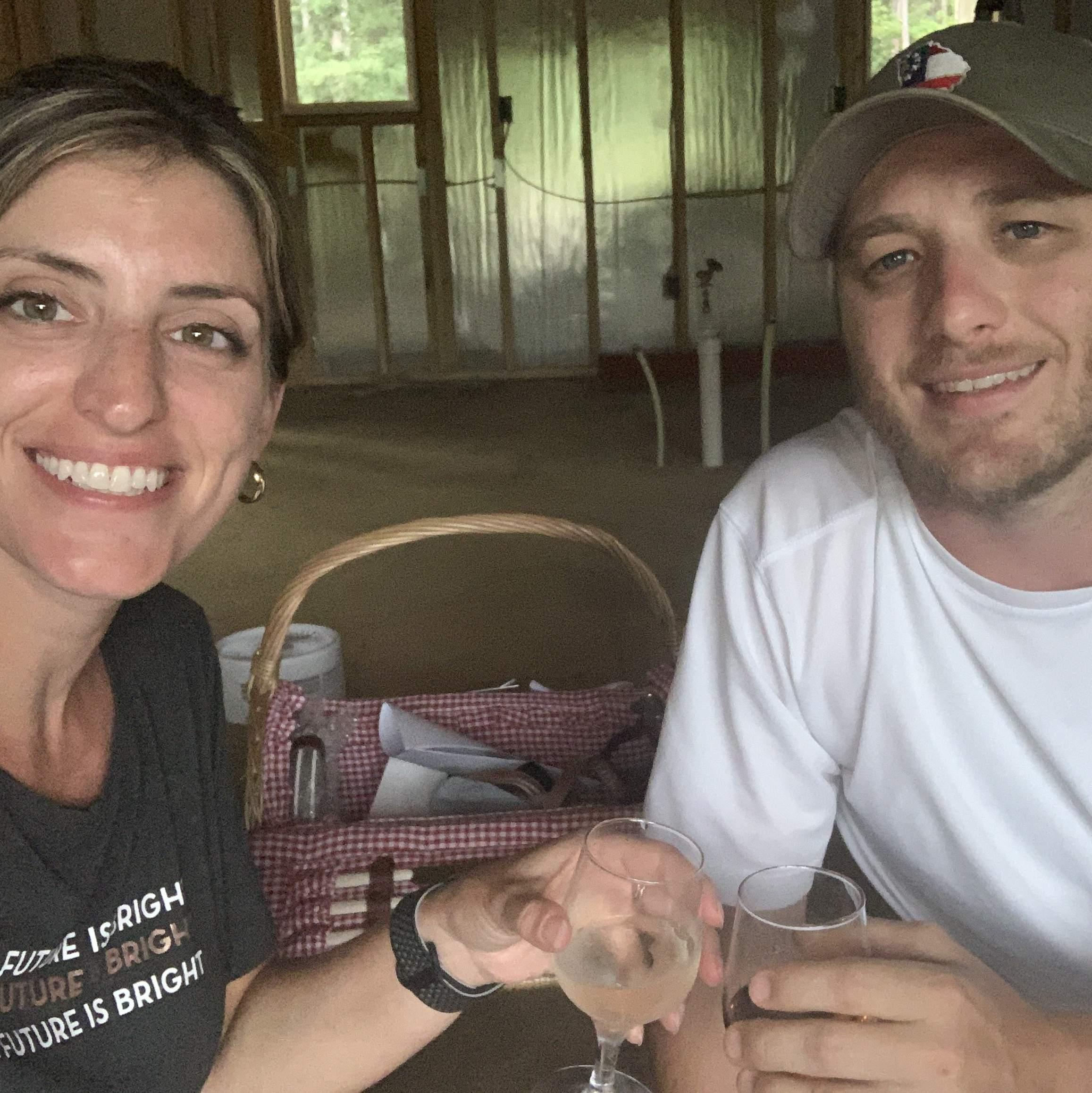 Picnic in the house while it was still under construction. We also wrote scripture on our walls and beams. 