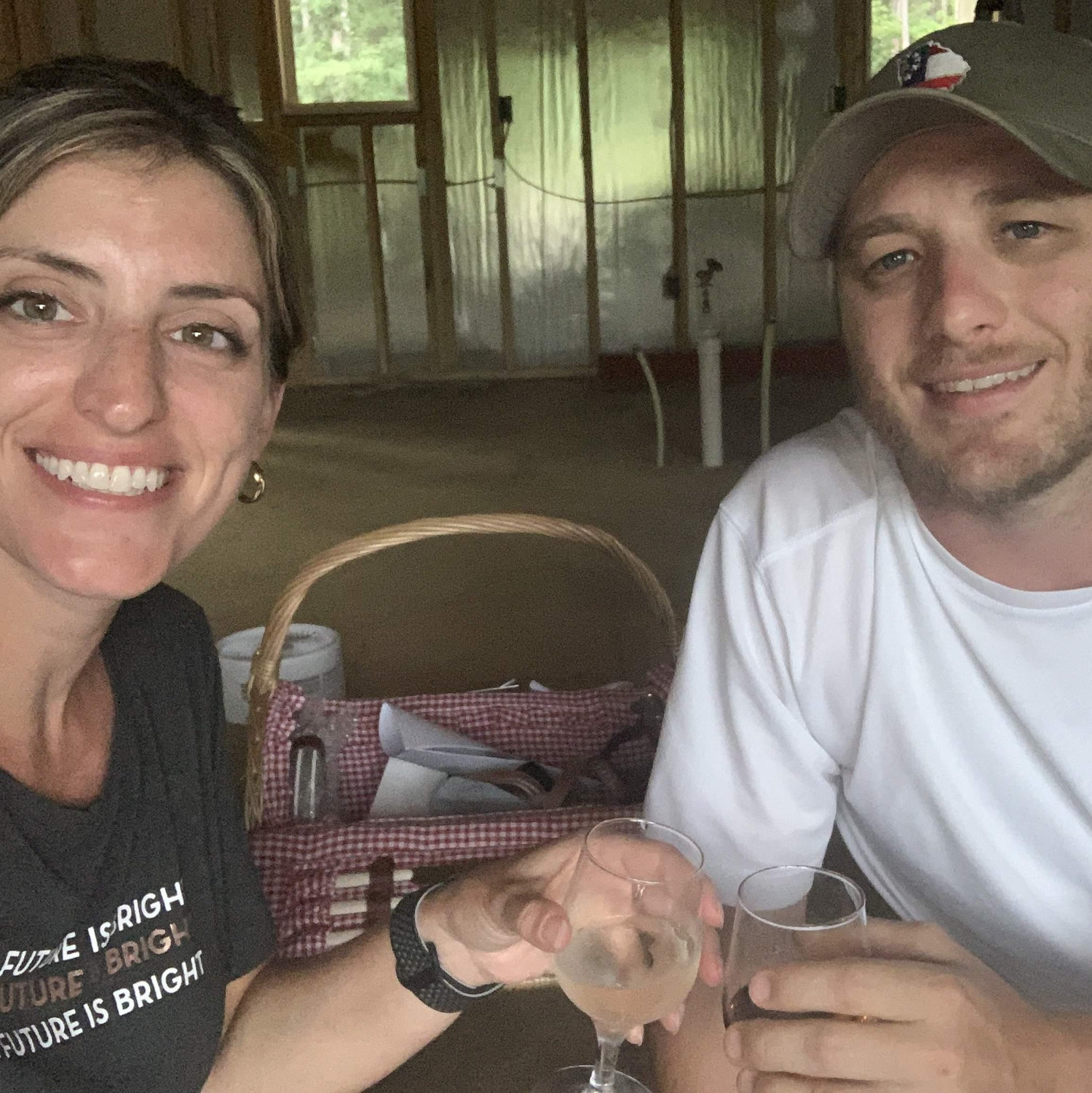 Picnic in the house while it was still under construction. We also wrote scripture on our walls and beams. 