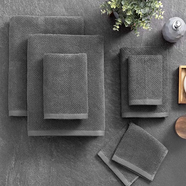 Welhome Franklin 100% Cotton Textured Towel (Charcoal) - Set of 6 - Highly Absorbent - Combed Cotton - Durable - Low Lint - 600 GSM - Machine Washable - 2 Bath Towels - 2 Hand Towels - 2 Wash Towels