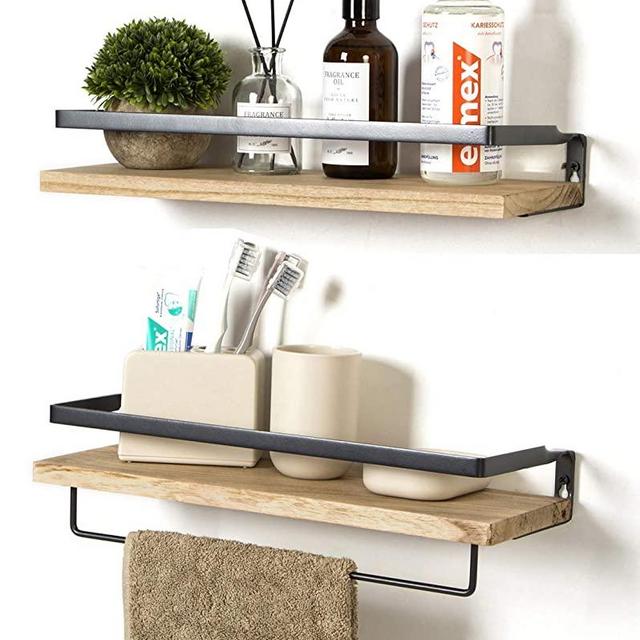 SODUKU Floating Shelves Wall Mounted Storage Shelves for Kitchen, Bathroom,Set of 2 Natural