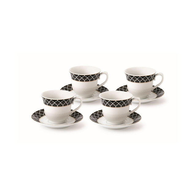 Lorren Home Trends 8 Piece 8oz Tea or Coffee Cup and Saucer Set, Service for 4
