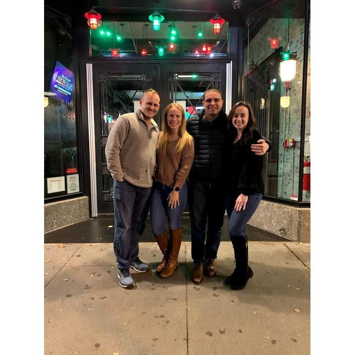 Hannah and I are both engaged! We took a group picture where we all met, Iron Bar.