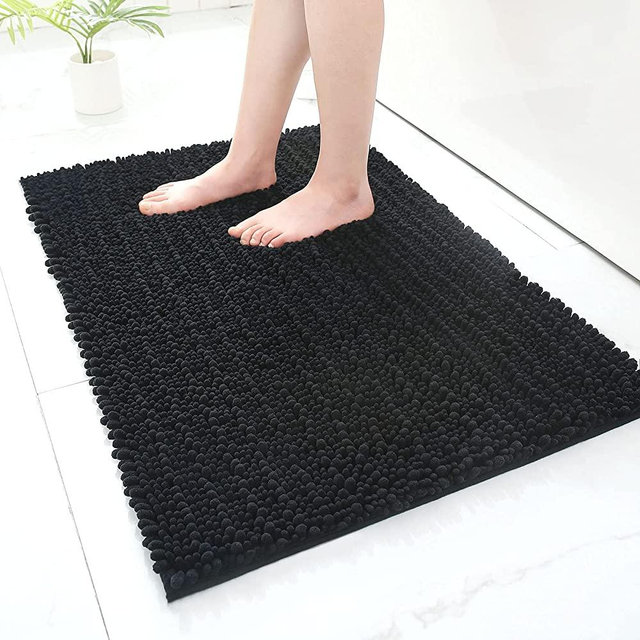 Arotive Luxury Chenille Bathroom Rug Mat, Extra Soft Thick Absorbent Shaggy Bath Mats, Non-Slip Machine Wash Dry Plush Bath Carpet Runner for Bathroom, Laundry Room, and Kitchen (24''x36'', Black)