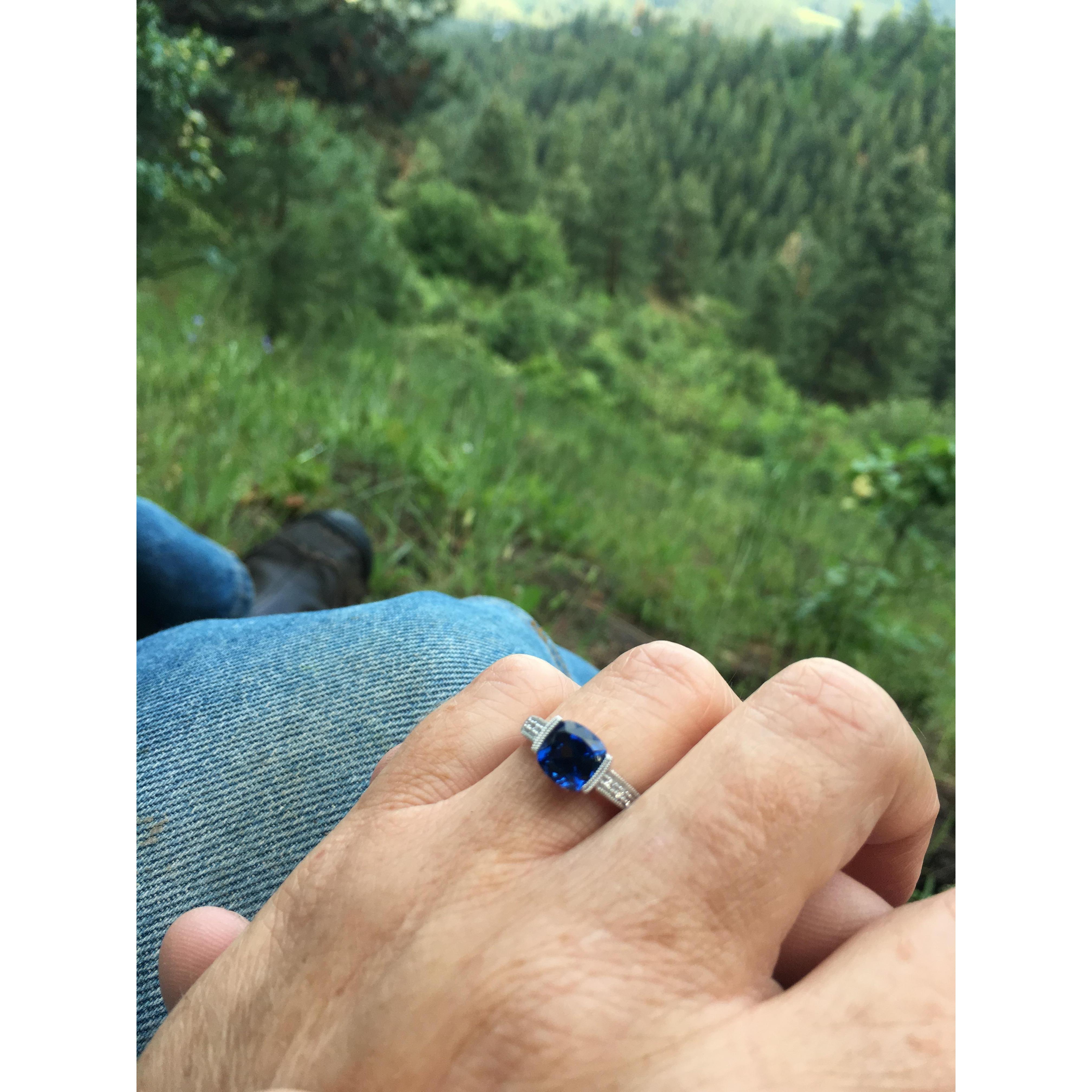 Years ago I told Todd that I didn't want a diamond as an engagement ring, so when he presented this beautiful sapphire it meant so much that he remembered and knows me so well.