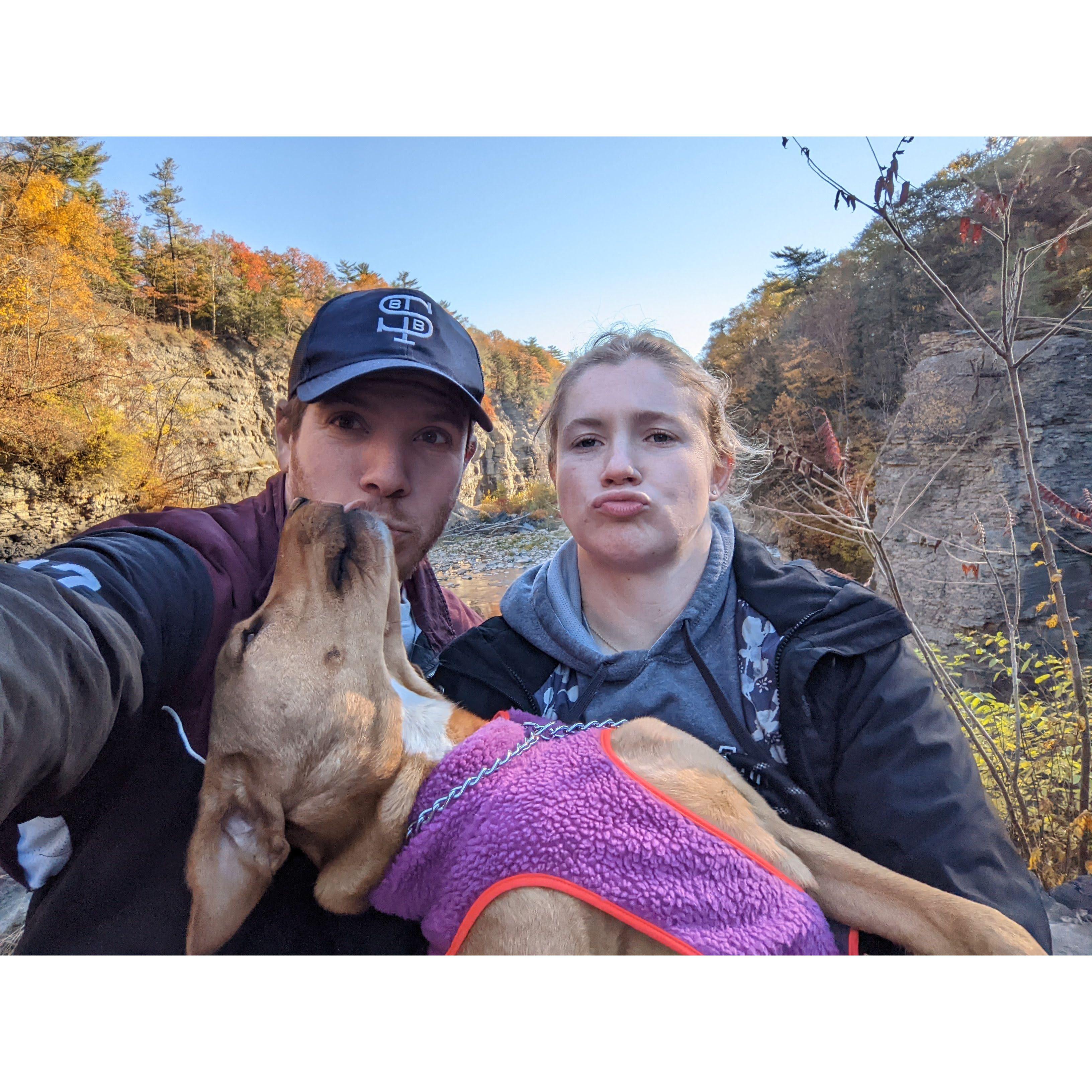 We still don't know how to take family photos clearly. Maple goes for the kiss when we're trying to be silly.