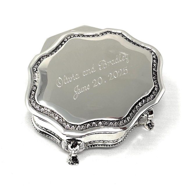 Personalized Silver Plated victorian style 3" jewelry box - Engraved antique jewelry box - Vintage jewelry box Flower girl gift